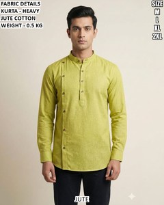 T-shirt traditionnel en jute et coton pour homme Aarush - Séchage rapide, longueur au sol, idéal pour les fêtes, toutes saisons - Product Image 3