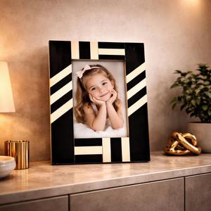 Modern Rectangular Photo <b>Frame</b> Black White Diagonal Stripe Design Tabletop Vertical <b>Wood</b> <b>Frame</b> Home Decor Home Decor Customized - Product Image 4