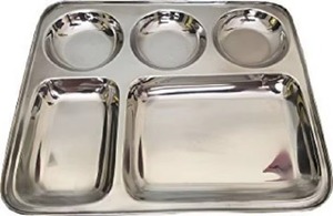 Assiettes de camping rectangulaires en acier inoxydable avec compartiments, écologiques, pour le déjeuner, avec couvercle, design classique et minimaliste - Product Image 2