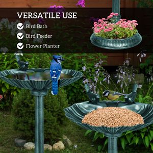 Vasca per Uccelli Decorativa Anticata Verde-Verdegris da 32 Pollici con Piedistallo Portavaso e Statue di Uccelli per il Birdwatching in Giardino - Product Image 4