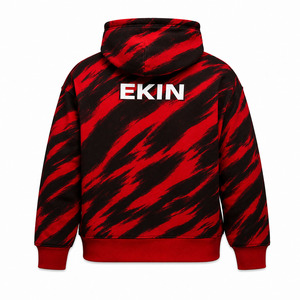 Sweat-shirt à capuche en polaire pour homme EKIN, motif rayé tigre rouge et noir, coupe oversize, streetwear, logo imprimé, poche, coupe classique, vêtement d'automne - Product Image 2