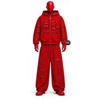 Survêtements à capuche bleu marine pour hommes, pantalons de survêtement avec motif de bateau en relief, coupe ample, fermeture éclair sur le devant, manches longues, streetwear avec poches latérales