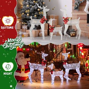 3-Piece Weather-Proof Lighted Christmas Reindeer Family Set 2D Outdoor Decorations 3 Christmas Ornaments Elegant Holiday - Product Image 2
