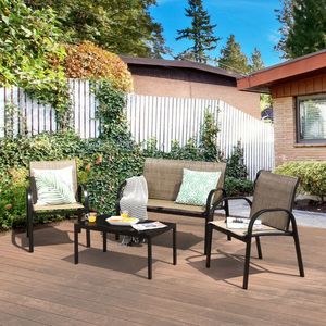 Ensemble de meubles de patio 4 pièces avec table basse en verre pour usage extérieur - Product Image 3
