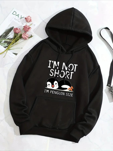 เสื้อฮู้ดผู้หญิงมีฮู้ดสำหรับผู้หญิงมีฮู้ดไม่สั้นไอแอมเพนกวินขนาดตลกพิมพ์ลายผู้หญิงแฟชั่นมีฮู้ดน่ารักแฟชั่นฮิปฮอปแบบลำลอง - Product Image 1