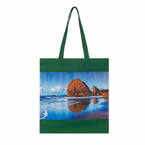 Green Canvas Tote <b>Bag</b> PP Webbing Shoulder Handle Zipper Closure Geometric Pattern Fashion Style <b>Medium</b> <b>Size</b> Outdoor Daily <b>Bags</b> - Product Image 1