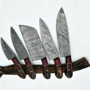 Juego de Cuchillos de Chef de Acero de Damasco de 5 Piezas de Alta Calidad, Hechos a Mano, con Mangos de Madera para Uso Profesional en la Cocina, OEM - Product Image 3