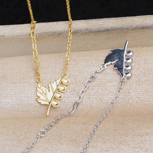 Collar de Plata 925 con Diseño de Hoja y Cadena de 2-2.5 mm, Accesorios para Joyería de Perlas, Semiterminado 5849, Bandeja Hueca Sin Perforar - Product Image 2