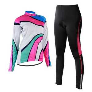 Ensemble de maillot de cyclisme pour femmes, rose et violet, manches longues, fermeture éclair intégrale, pantalon respirant en spandex, tenue de vélo assortie - Product Image 2