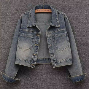 <b>Custom</b> Logo <b>Denim</b> <b>Jacket</b> for Men Double-Breasted Streetwear Casual Riding Coat with Knitted Closure for Spring - Product Image 4