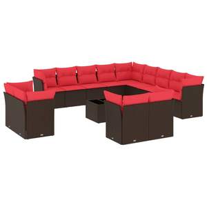 ชุดโซฟาลานบ้านหวายโพลีสีน้ำตาล 14 ชิ้นพร้อมชุดเบาะรองนั่งในสวน - Product Image 2