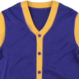 Cardigan tricoté violet et or pour homme, pull à manches longues avec fermeture boutonnée, style automne, couleur unie, col en V - Product Image 2