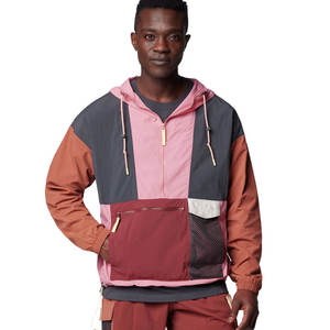 Vestes coupe-vent en toile pour hommes de haute qualité - Vestes à capuche durables avec blocs de couleur et logo personnalisable sur le devant pour un usage quotidien - Product Image 1