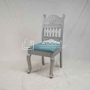 Silla de Comedor Tallada con Hermosos Diseños, Nueva Llegada 2026, 100% Madera Sólida, Acabado Pintado en Plata, Cuero, Portátil, para Almacén - Product Image 2
