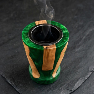 Quemador de Incienso de Madera Hecho a Mano con Inserto de Metal Dorado, Cilindro Aromático de Madera con Vetas de Mármol - Product Image 4