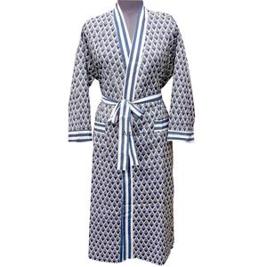 <b>White</b> Handmade 100% Cotton <b>Kimono</b> Digital Printed Floral V-neck Quick Dry Breathable Full Length Summer Women's Sleepwear Gown - Product Image 1