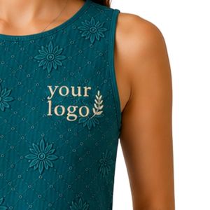 Top Corto Verde Azulado con Bordado Floral para Mujer, Chaleco de Verano sin Mangas de Algodón, Logotipo Personalizado, Moda Casual Urbana - Product Image 4