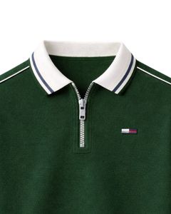 Polo zippé vert foncé pour homme, manches courtes, col côtelé, décontracté, fabrication sur mesure, vêtements d'été pour les acheteurs en gros - Product Image 5