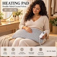Coussin chauffant électrique en polaire gris cristal 30x60cm, 9 niveaux de température, réglage de la durée 0,5-2h, protection contre la surchauffe, lavable