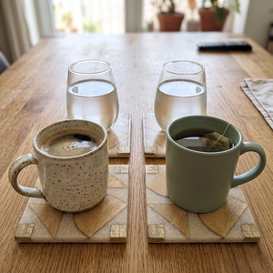 Ensemble de sous-verres carrés en bois et résine faits à la main, design moderne, réutilisables, pour la maison, le bureau, la salle à manger - Product Image 4