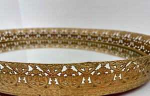 Round Gold Plated Storage <b>Tray</b> With <b>Mirrored</b> Finish Classic Design For Table Use - Product Image 3