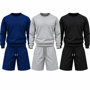 Conjunto Deportivo AIFRAN SPORTS para Hombre, Sudadera Azul Marino con Cuello Redondo, Pantalones Cortos con Cordón, Estampado de Leopardo, Ropa Deportiva Informal, 50% Algodón - Product Image 5
