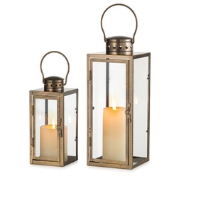 New Arrival 2026 Metal & Glass Rectangle Shape <b>Lantern</b> for Home Decor With <b>Gold</b> Finish Candle Holder For Both Indoor & Outdoor - Product Image 1
