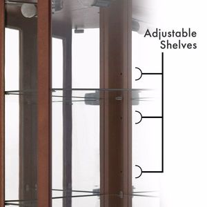 Vetrina Angolare a 6 Ripiani in Noce con Luci, Specchi e Ripiani Regolabili, Lampadine E26 Non Incluse - Product Image 3