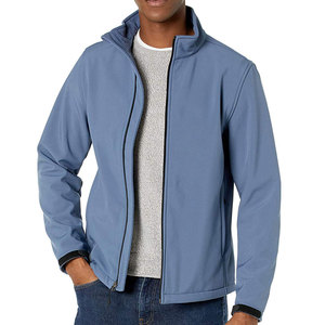 <b>Mens</b> Slate Blue Softshell <b>Rain</b> Jacket Stand Collar Full Zip Waterproof Hood Zipper Windproof Outdoor Winter <b>Coat</b> Casual Tops - Product Image 2