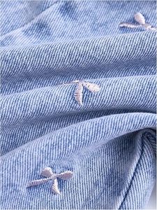 High Waist Wide Leg <b>Embroidered</b> Denim <b>Jeans</b> Loose Fit Full Length Casual Pants Women's Spring Style Blue Cotton Fabric - Product Image 4