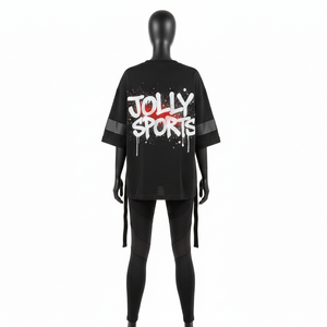 Conjunto de camiseta negra de algodón y spandex de 180 GSM premium para mujer y leggings con paneles, con logotipo personalizado serigrafiado. Conjuntos para mujer. - Product Image 2