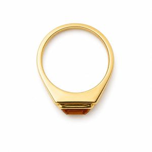 Solid 18K Gold <b>Mens</b> Signet <b>Ring</b> with Emerald Cut Yellow Citrine Gemstone High Polish Classic Statement Wedding Party Gift <b>Ring</b> - Product Image 4