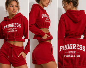 Women Plus Size Printed Crop Hoodie Drawstring Waist Shorts <b>Set</b> Winter Eco-Friendly Breathable Windproof French Terry Gym Wear - Product Image 6