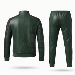 Ensemble de survêtement en cuir audacieux avec veste zippée et pantalon assorti offrant un look moderne pour homme - Product Image 2