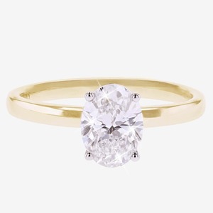 Bague de fiançailles solitaire pour femme en or blanc et jaune 14 carats avec diamant ovale de 1,00 carat cultivé en laboratoire - Product Image 1