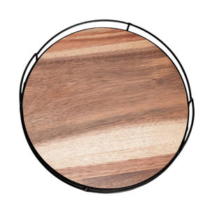 Aaliyan Impex Premium Solid Wood Round Serving <b>Tray</b> with Floral Pattern Sturdy Handles for Breakfast <b>Dinner</b> Drinks & Snacks - Product Image 3