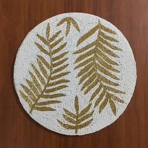 Eco-Friendly Handmade <b>Round</b> Embroidered Place Mat with Gold Fern Pattern Bohemian Style <b>Cloth</b> <b>Table</b> Mat for Home Decor - Product Image 4