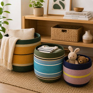 Cesta de Almacenamiento de Fibra Natural Ecológica, Moderna, Trenzada, de Seagrass, para Organización del Hogar, Decoración de Sala de Estar, Cesta Circular Tejida a Mano - Product Image 6