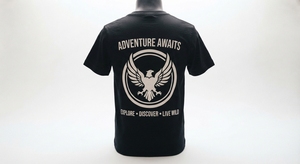 T-shirt pour homme à manches courtes en jersey 100% coton noir, imprimé aigle, col rond, style décontracté streetwear, l'aventure vous attend - Product Image 3