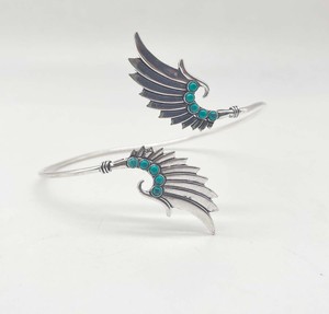 Natural Turquoise Angel Wing Upper Arm Cuff <b>Bracelet</b> Silver Plated Handmade Adjustable Armlet <b>Boho</b> Statement Jewelry for Women - Product Image 6