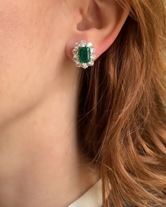 925 Moissanite Diamond Vintage Flower Design <b>Emerald</b> Cut <b>Emerald</b> Green Earrings In Sterling Silver White Gold Plated for Women's - Product Image 4