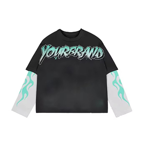 T-shirt à manches longues personnalisé OEM, 260 grammes, 100% coton, anti-rides, col rond, imprimé à l'écran, vêtements hip-hop pour hommes - Product Image 2