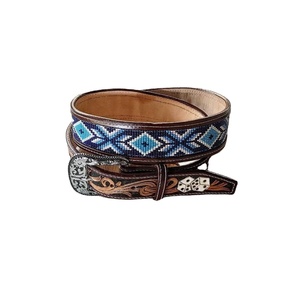 Cow Leather Designer Western Cowboy <b>Belt</b> With 3D Bead <b>Work</b> & Floral Embossed Design Manufacturer Supplier Saman Exports - Product Image 1