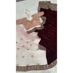 Hermoso Sari con Bordado de Hilo y Dori para Fiestas, Elegante Vestido de Trabajo - Product Image 3