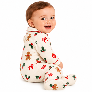 Ensemble de pyjamas de Noël pour bébé, en spandex/coton doux, manches longues, col rabattu, imprimé pain d'épices, hiver - Product Image 3