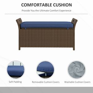 Panca Contenitore da Esterno in Vimini Blu Scuro con Cuscino, Soluzione per Seduta e Stoccaggio all'Aperto - Product Image 5