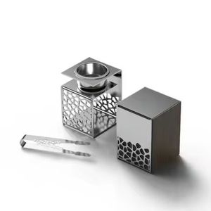 Ensemble de supports géométriques modernes en argent, motif en treillis, base carrée, artisanat élégant et artistique, style contemporain pour la maison et le bureau - Product Image 5