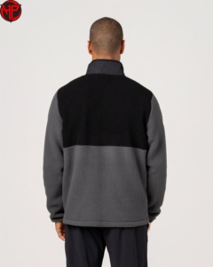 Veste polaire pour homme à blocs de couleur, col montant, fermeture éclair, coupe-vent, décontractée, pour l'automne, coupe régulière, doublure épaisse en sherpa - Product Image 3