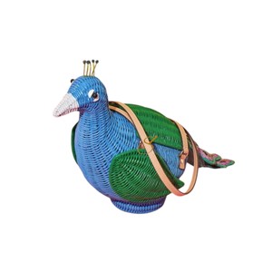 Handwoven Peacock Rattan <b>Storage</b> Basket Creative Bird Shaped Shoulder Bag Novelty Blue Animal Crossbody Purse for Women - Product Image 1