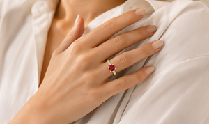 925 Sterling <b>Silver</b> Gold Plated Ruby CZ Engagement <b>Ring</b> Round Cut <b>Solitaire</b> <b>Ring</b> with Cubic Zirconia Side Stones Luxury Women - Product Image 5